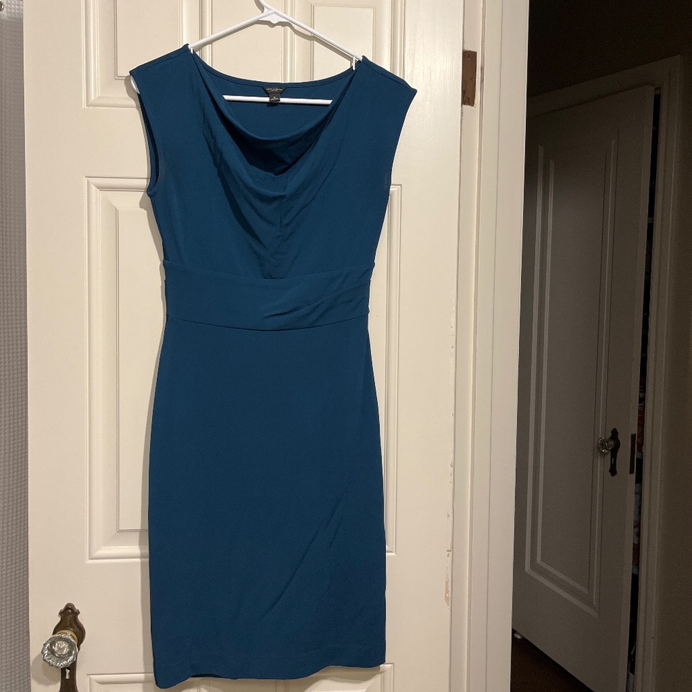 Cowl neck teal dress